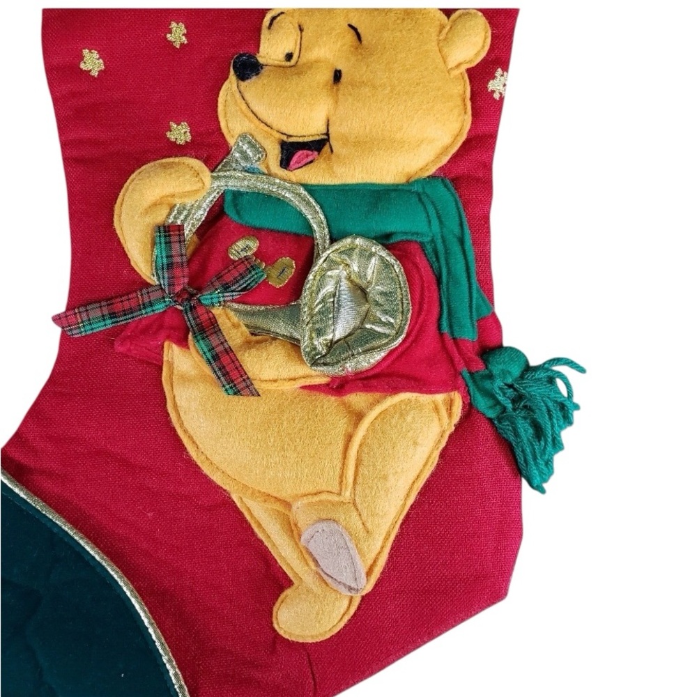 Vtg RARE HTF Disney Winnie The Pooh Bear Christmas Stocking Felt 3D Green red - Picture 11 of 14